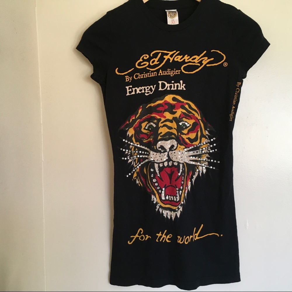 NWOT Ed Hardy Rhinestone Tiger Graphic Tee